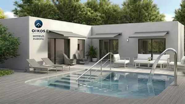 Modelo Europa de Oikos Viviendas, casa modular prefabricada de hormigón de 80 m² con 3 dormitorios y 2 baños — imagen 1