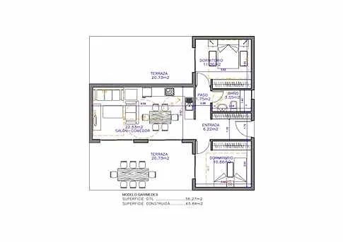 Modelo Ganímedes de Oikos Viviendas, casa modular prefabricada de hormigón de 66 m² con 2 dormitorios y 1 baño — imagen 4