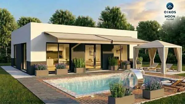Modelo Moon de Oikos Viviendas, casa modular prefabricada de hormigón de 53,25 m² con 2 dormitorios y 1 baño — imagen 1