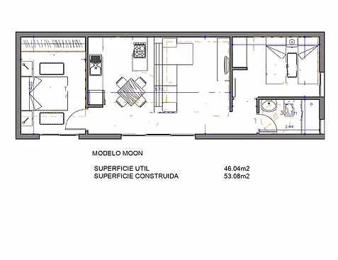 Modelo Moon de Oikos Viviendas, casa modular prefabricada de hormigón de 53,25 m² con 2 dormitorios y 1 baño — imagen 4